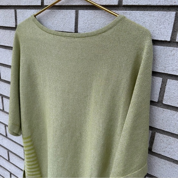 Chico’s Citron Green Shimmer Linen Blend Pullover Sweater Top L Metallic - Picture 10 of 11